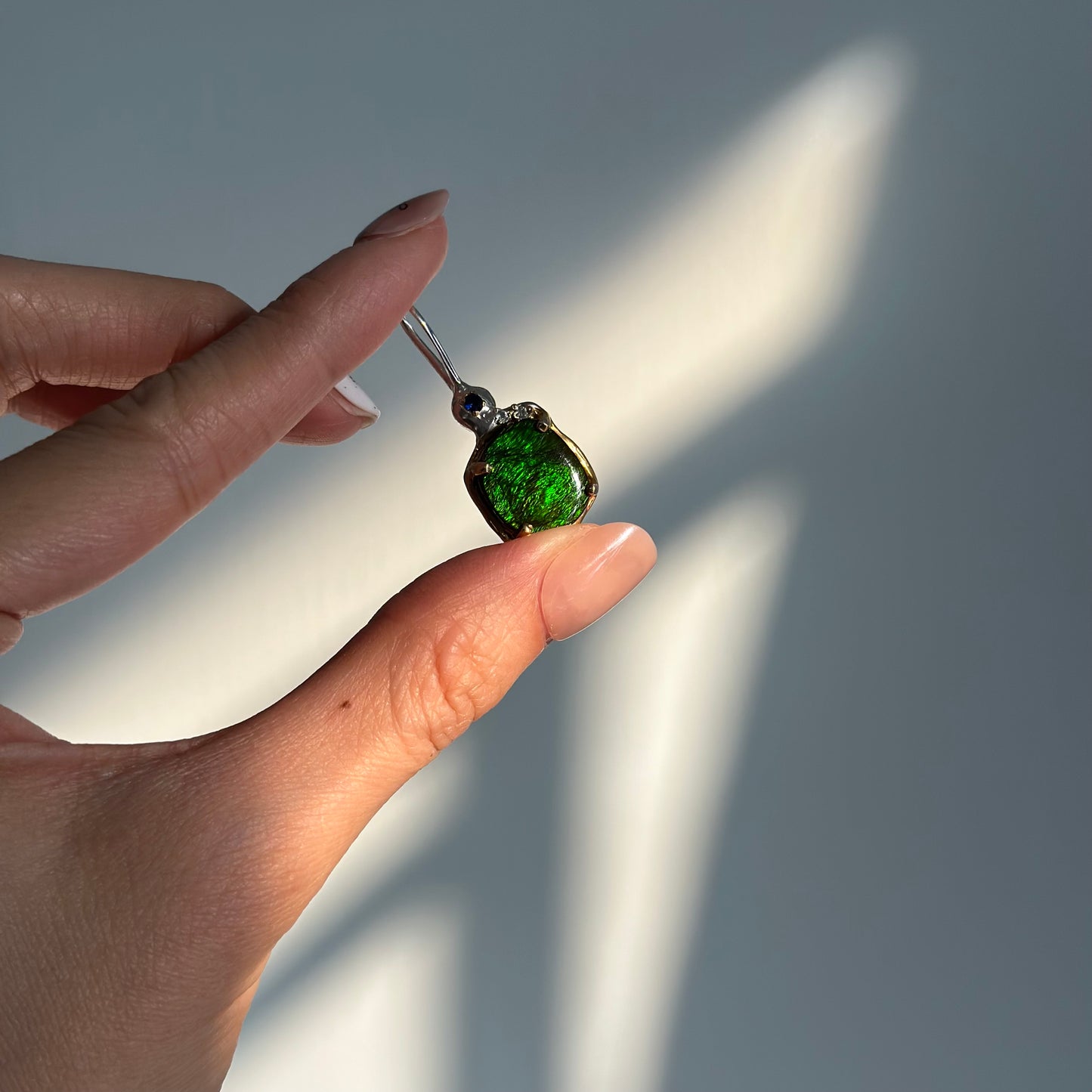 CHRISTMAS SET (2 ITEMS) Ammolite Sterling Silver Long Necklace & Ring