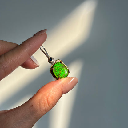 CHRISTMAS SET (2 ITEMS) Ammolite Sterling Silver Long Necklace & Ring