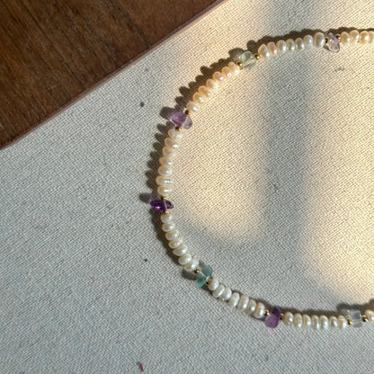 Freshwater Pearl And Fluorite Beaded Gold-plated Necklace