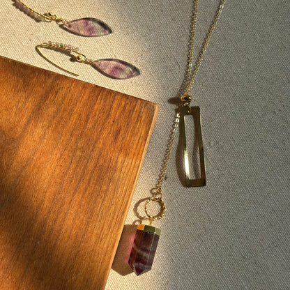 CHRISTMAS SET (2 ITEMS) Fluorite Gold-plated Long Necklace & Earring