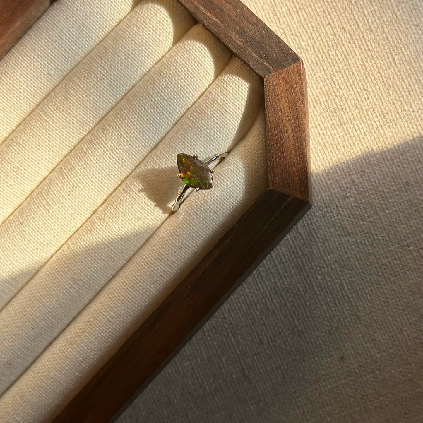 CHRISTMAS SET (2 ITEMS) Ammolite Sterling Silver Long Necklace & Ring