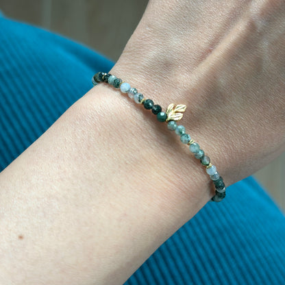 CHRISTMAS SET (2 ITEMS) Green Moss Agate Beaded Bracelet & Diopside Ear Stud