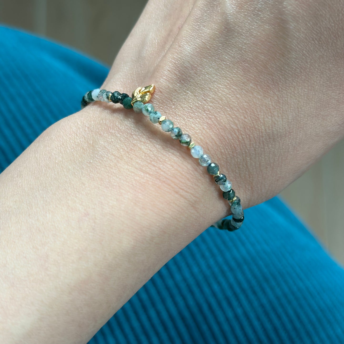 CHRISTMAS SET (2 ITEMS) Green Moss Agate Beaded Bracelet & Diopside Ear Stud