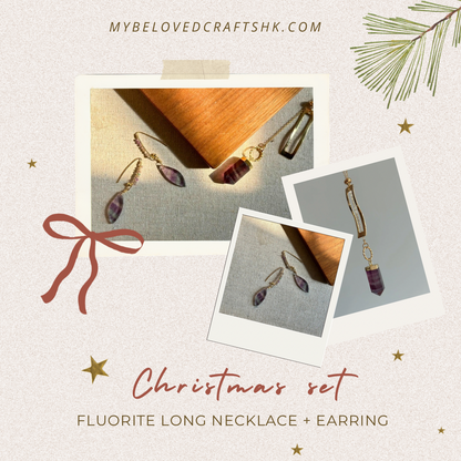 CHRISTMAS SET (2 ITEMS) Fluorite Gold-plated Long Necklace & Earring