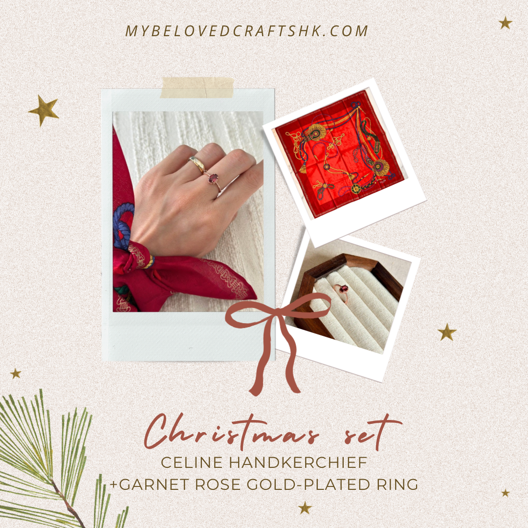 CHRISTMAS SET (2 ITEMS) Celine Handkerchief+ Garnet Rose Gold-plated Ring