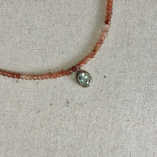 Copper Rutilated Quartz Beaded And Green Amethyst Necklace