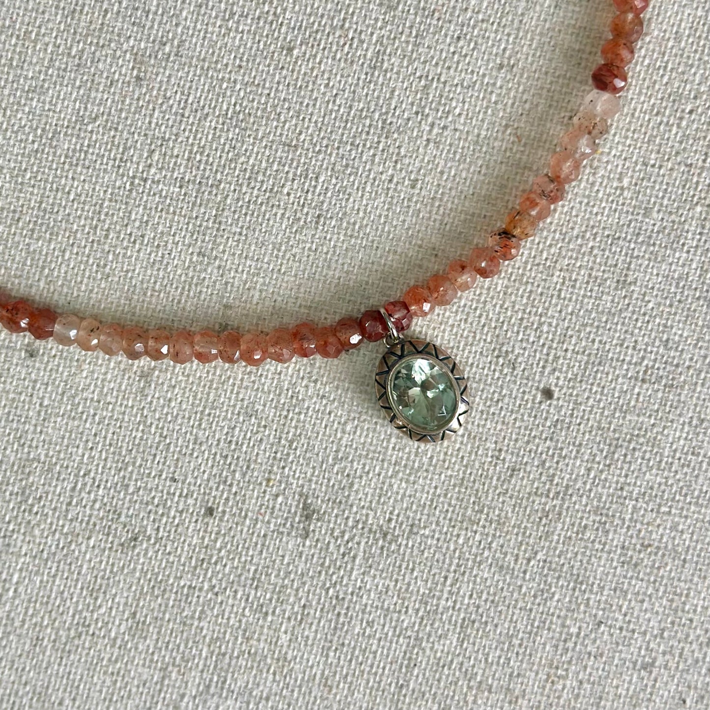 Copper Rutilated Quartz Beaded And Green Amethyst Necklace