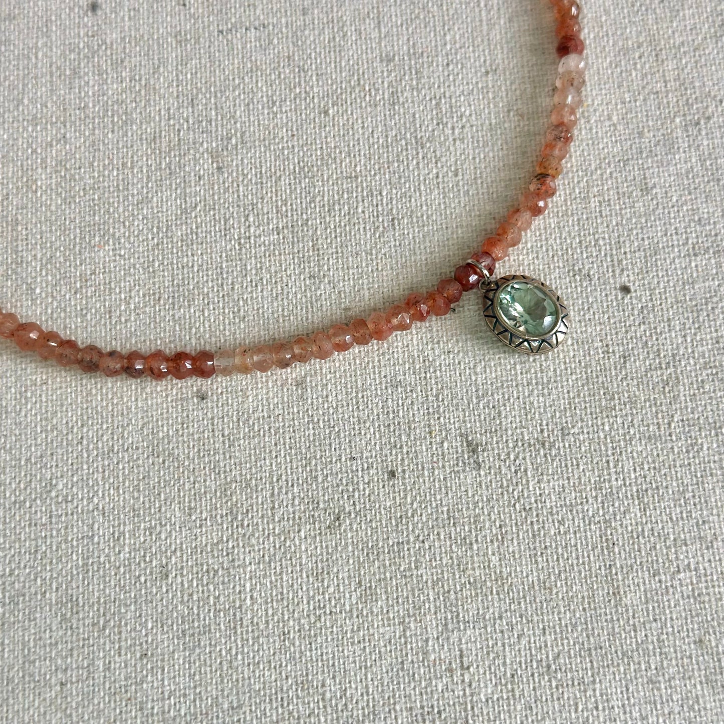 Copper Rutilated Quartz Beaded And Green Amethyst Necklace