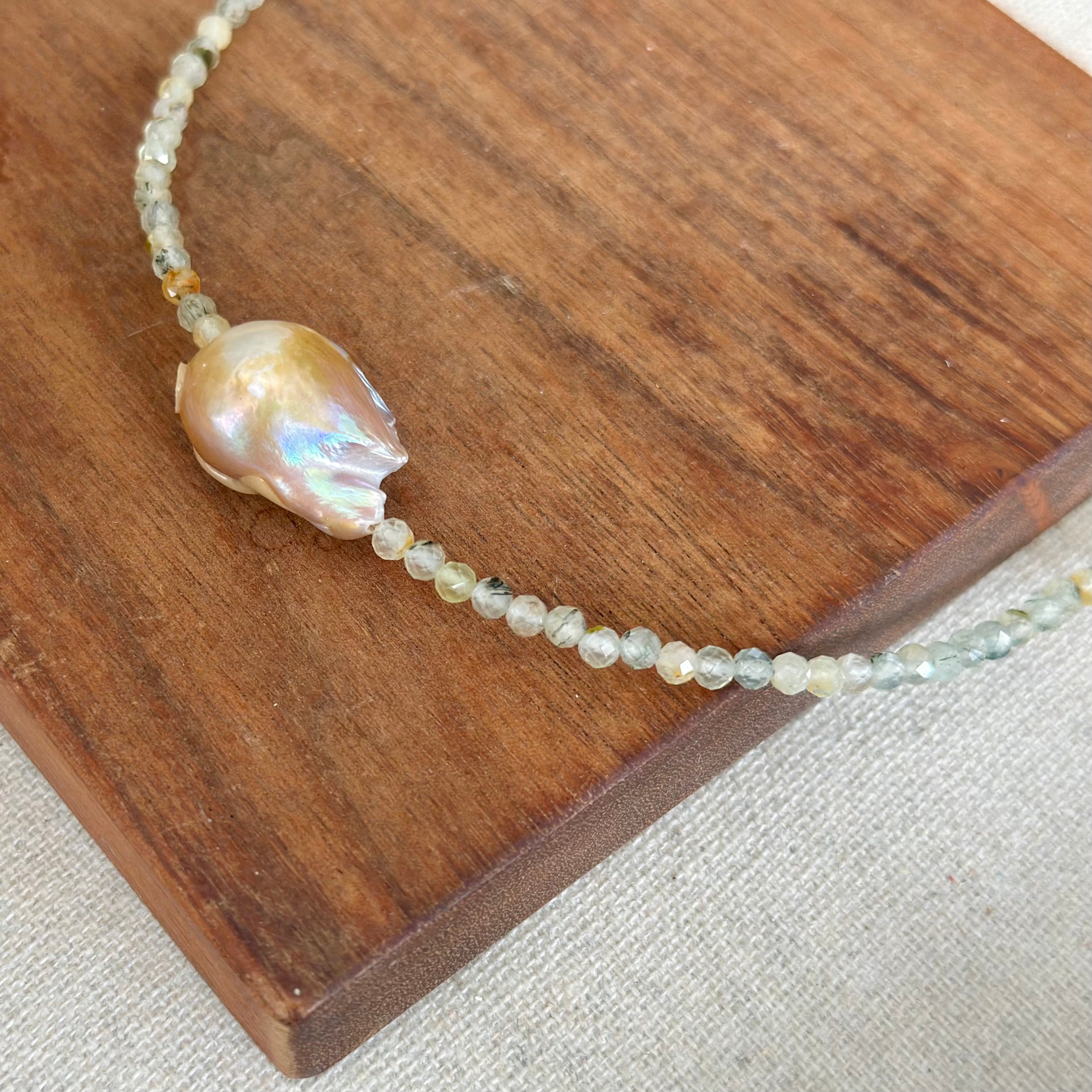 Prehnite, Freshwater Pearl and outlet Sterling Silver Necklace