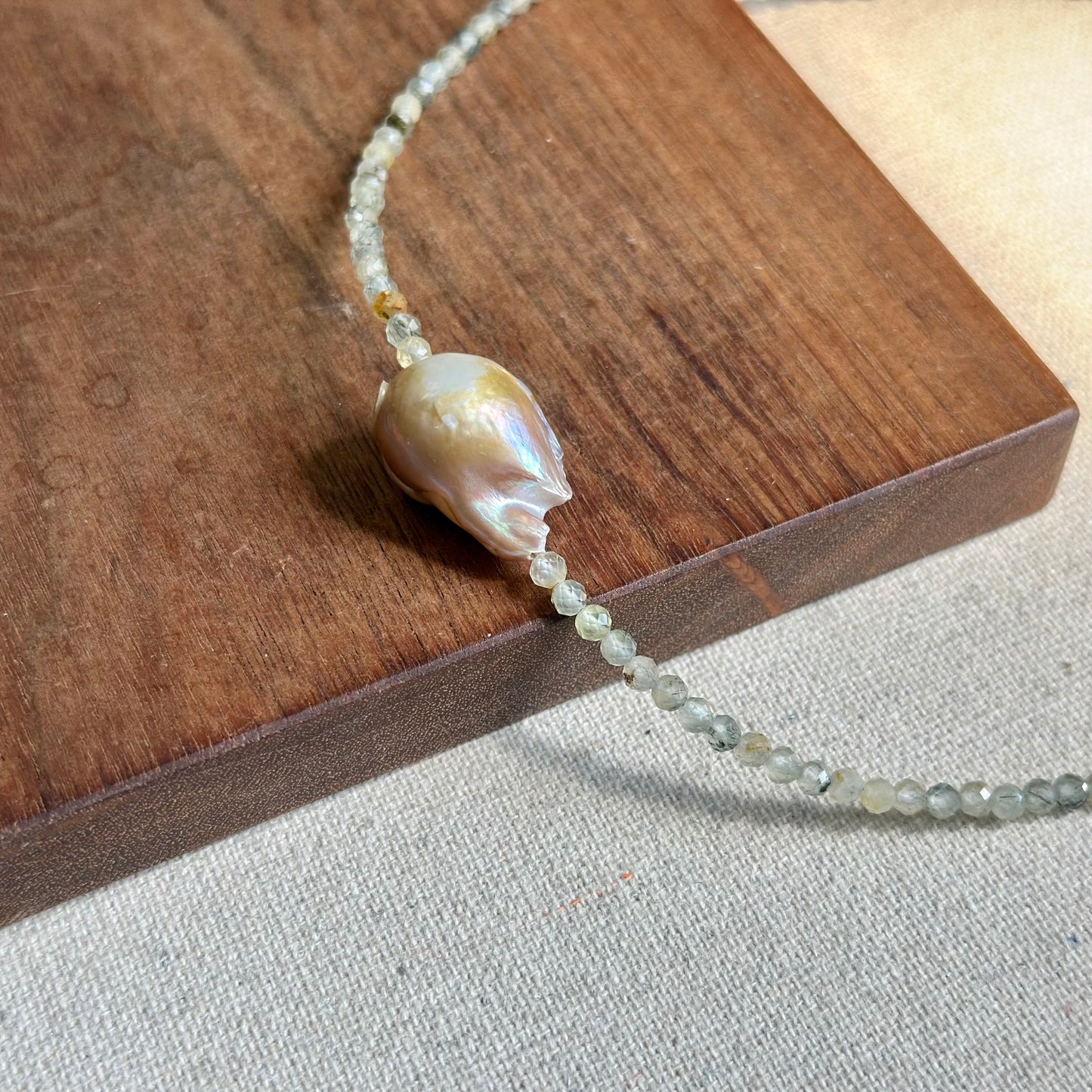 Prehnite Beaded And Baroque Freshwater Pearl Necklace