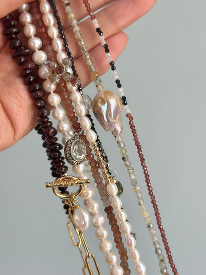 Black Spinel And Clear Quartz Beaded Necklace