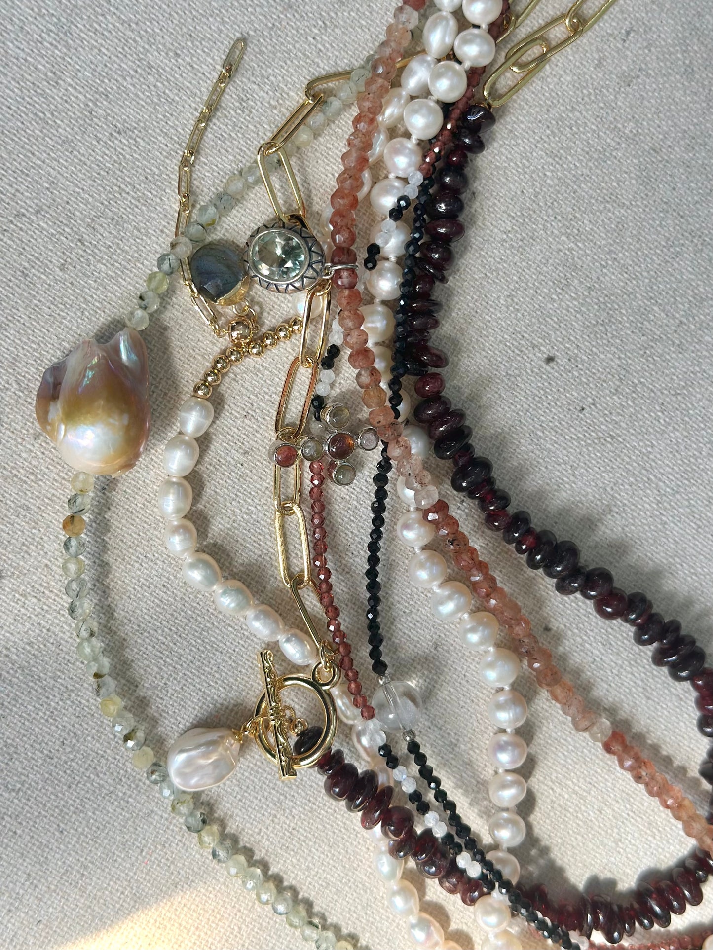 Freshwater Pearl Beaded And Labradorite Necklace