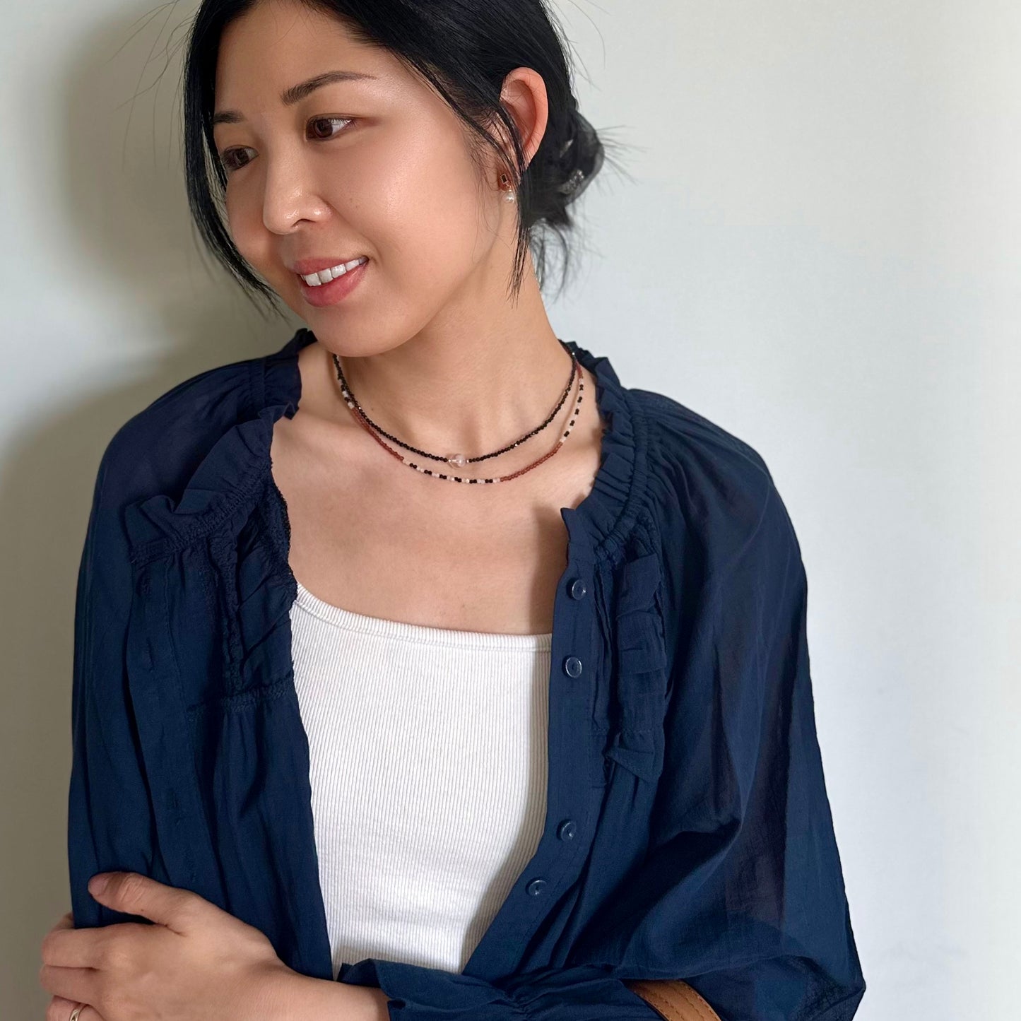 Black Spinel And Clear Quartz Beaded Necklace