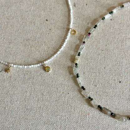 Black Rutilated Quartz And Ruby Zoisite Beaded Necklace