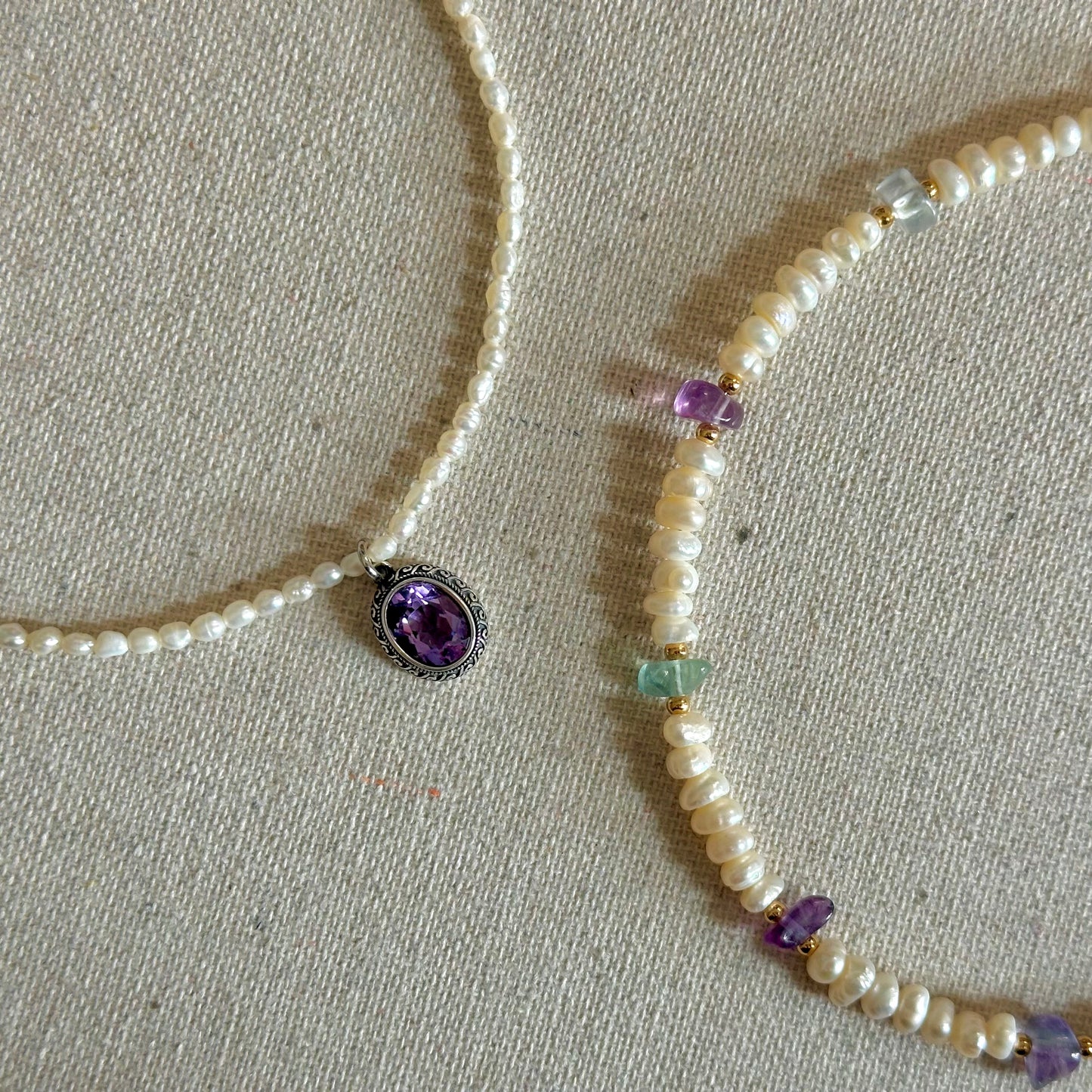 Freshwater Pearl Beaded And Amethyst Necklace