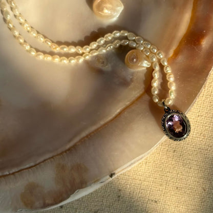 Freshwater Pearl Beaded And Amethyst Necklace