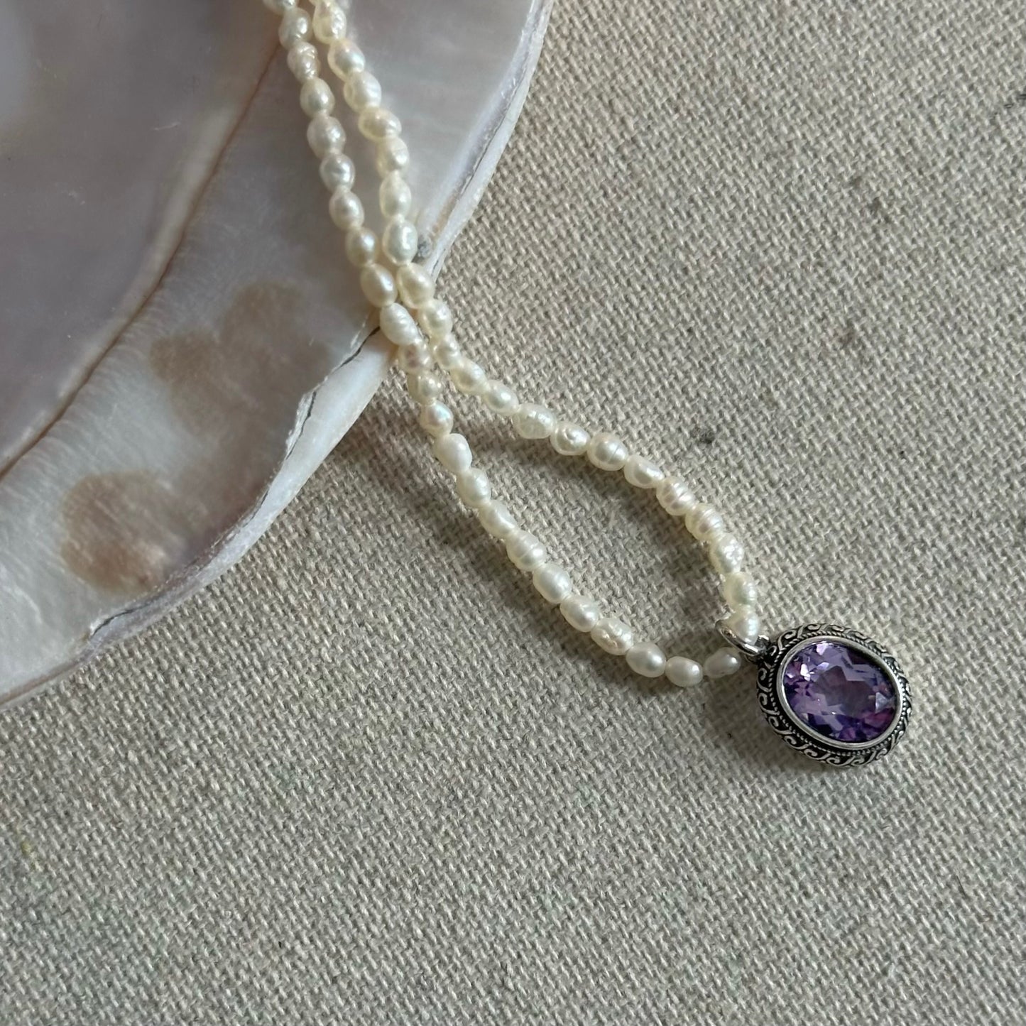 Freshwater Pearl Beaded And Amethyst Necklace