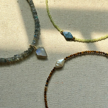 Labradorite Beaded And Moonstone Necklace