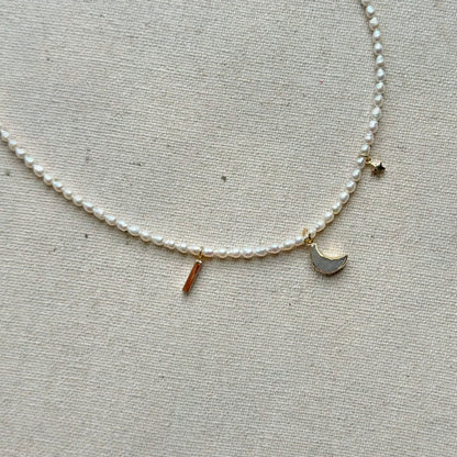 Freshwater Pearl Beaded And Moonstone Necklace