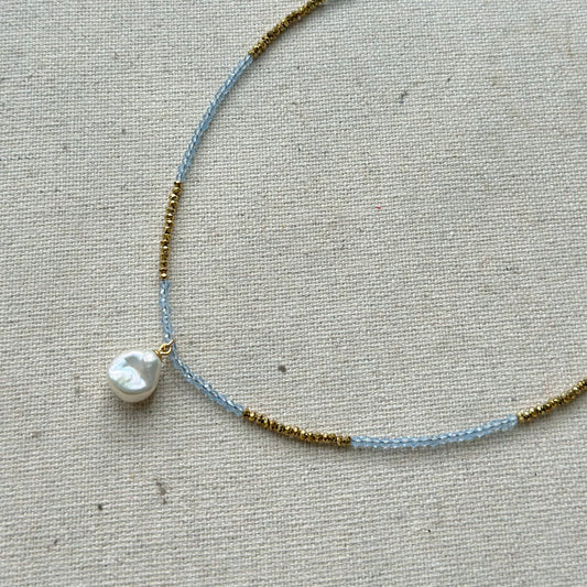 Blue Spinel Beaded And Freshwater Pearl Necklace