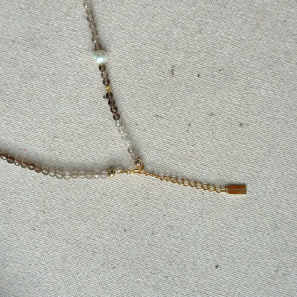 Smoky Quartz And Freshwater Pearl Beaded Asymmetric Necklace