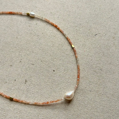 Strawberry Quartz And Freshwater Pearl Beaded Necklace