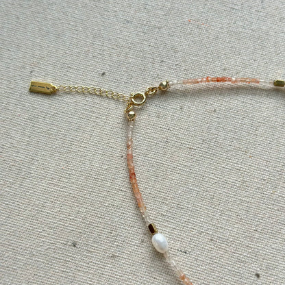 Strawberry Quartz And Freshwater Pearl Beaded Necklace
