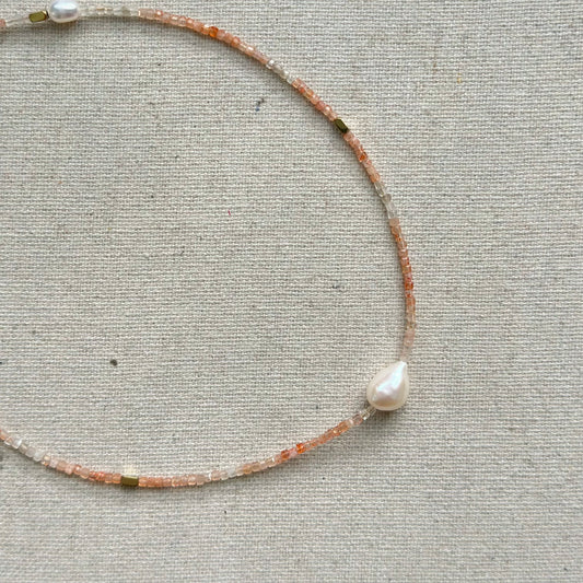 Strawberry Quartz And Freshwater Pearl Beaded Necklace