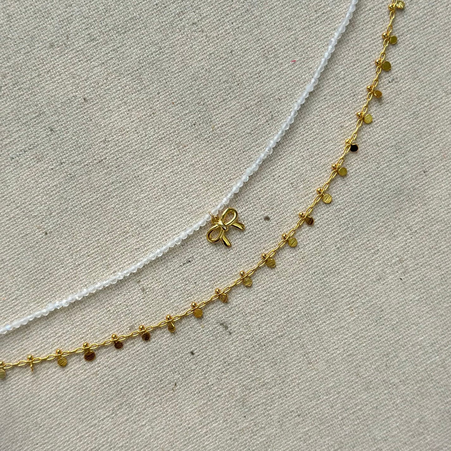 Moonstone Beaded Bow Double Layer Necklace