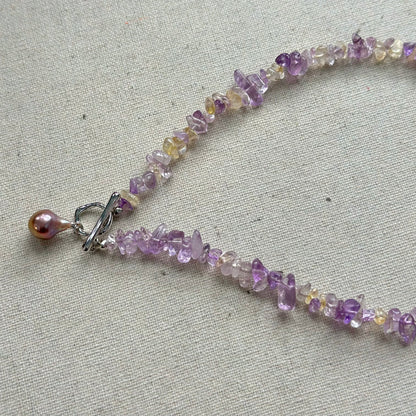 Ametrine Mixed Freshwater Pearl Beaded Hoop Toggle Necklace