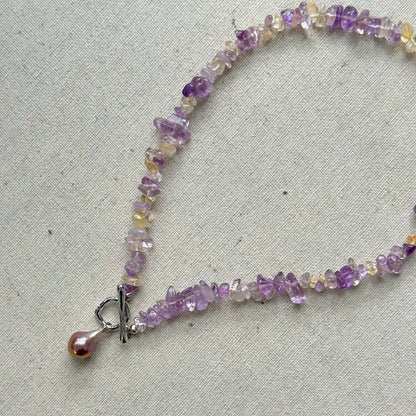 Ametrine Mixed Freshwater Pearl Beaded Hoop Toggle Necklace