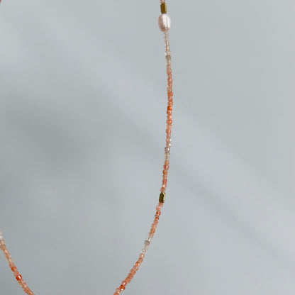 Strawberry Quartz And Freshwater Pearl Beaded Necklace