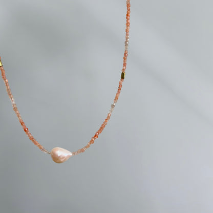 Strawberry Quartz And Freshwater Pearl Beaded Necklace