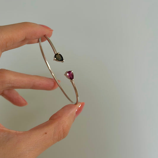 Pink And Green Tourmaline Sterling Silver Bangle