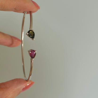 Pink And Green Tourmaline Sterling Silver Bangle