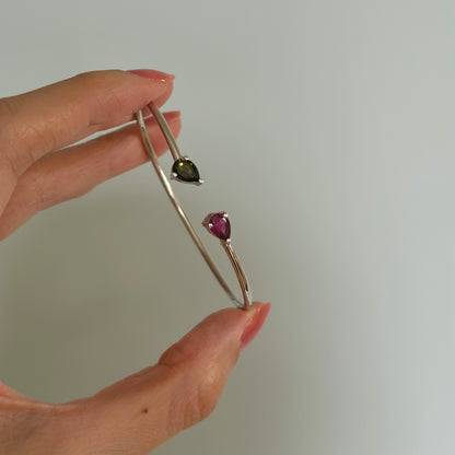 Pink And Green Tourmaline Sterling Silver Bangle