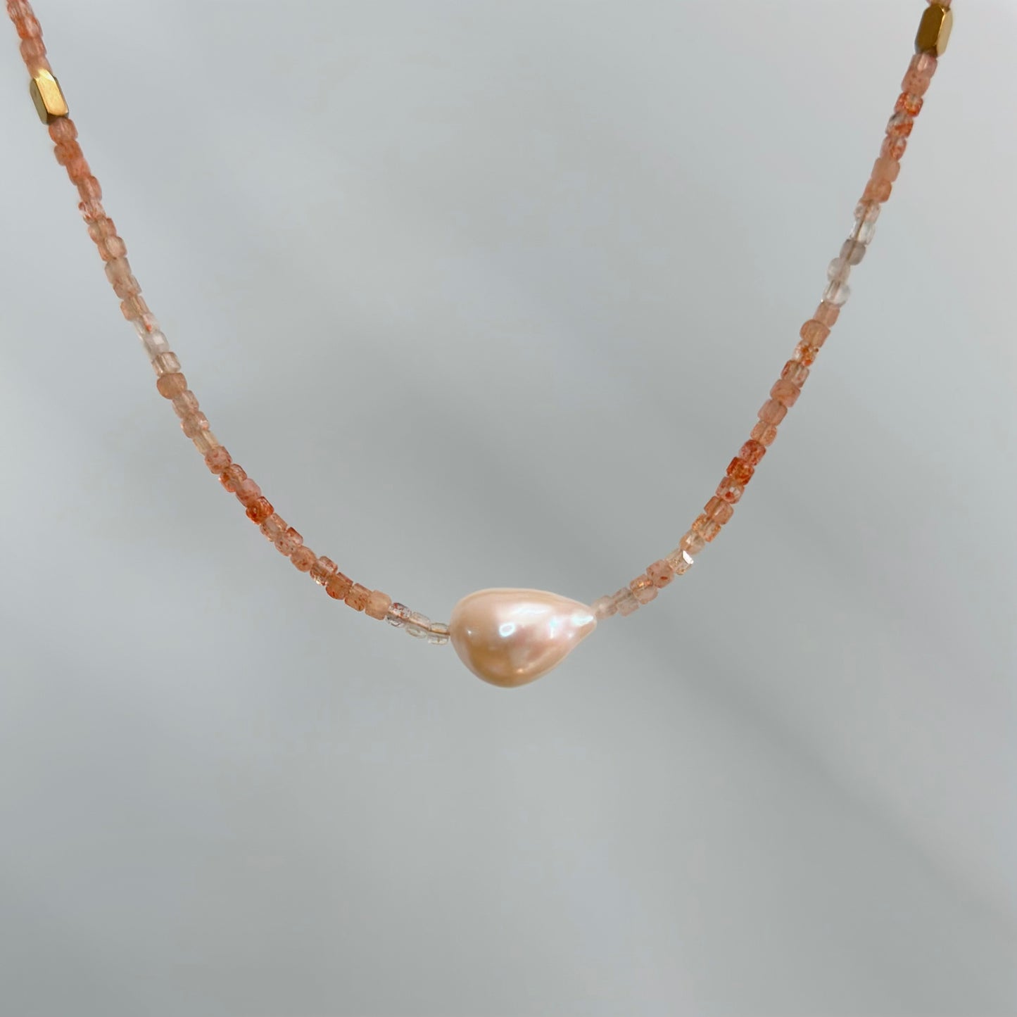 Strawberry Quartz And Freshwater Pearl Beaded Necklace
