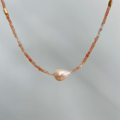 Strawberry Quartz And Freshwater Pearl Beaded Necklace