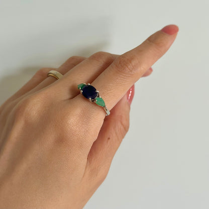 GIFT upon $1200 or above purchase- Emerald And Sapphire Sterling Silver Ring