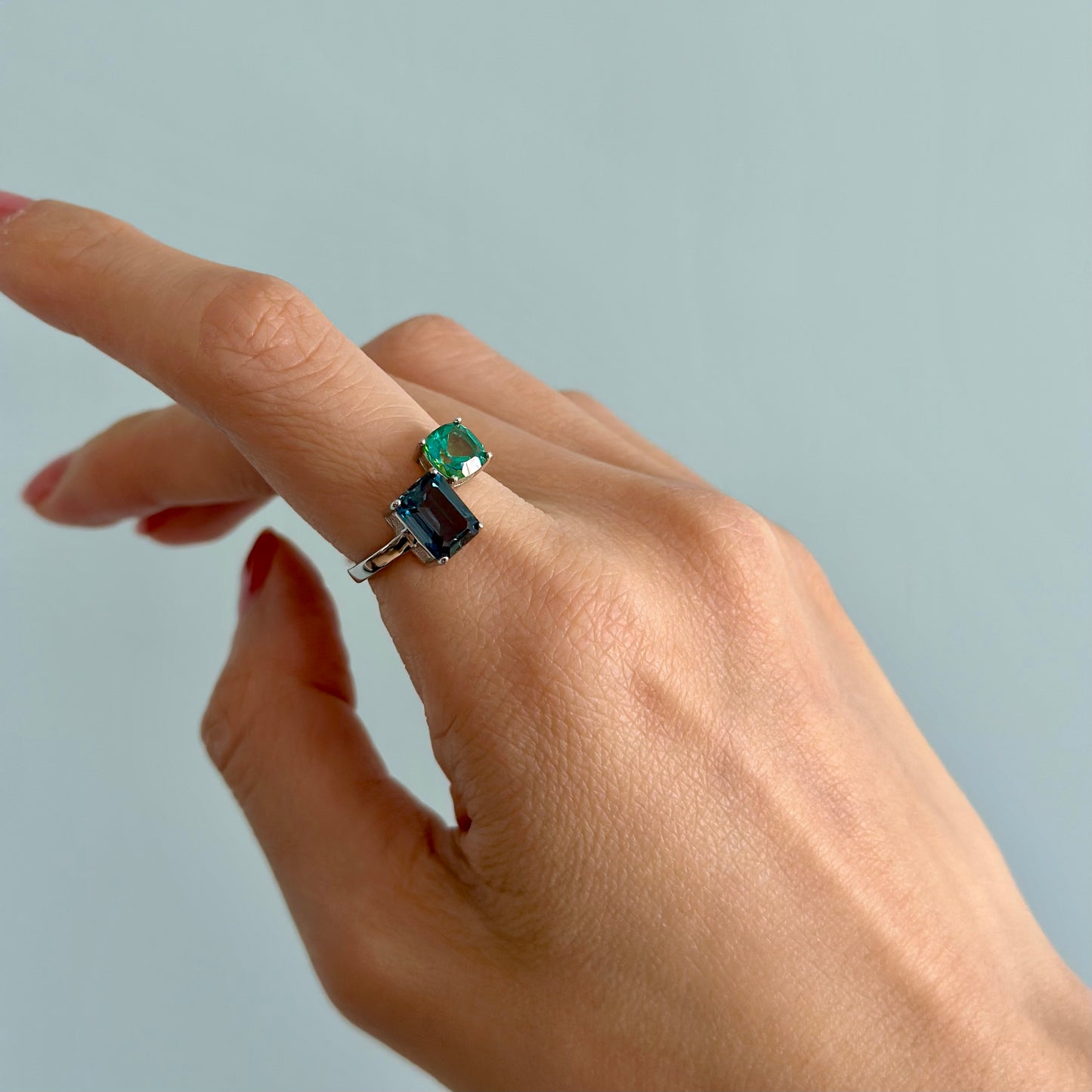 Green And Blue Topaz Sterling Silver Ring