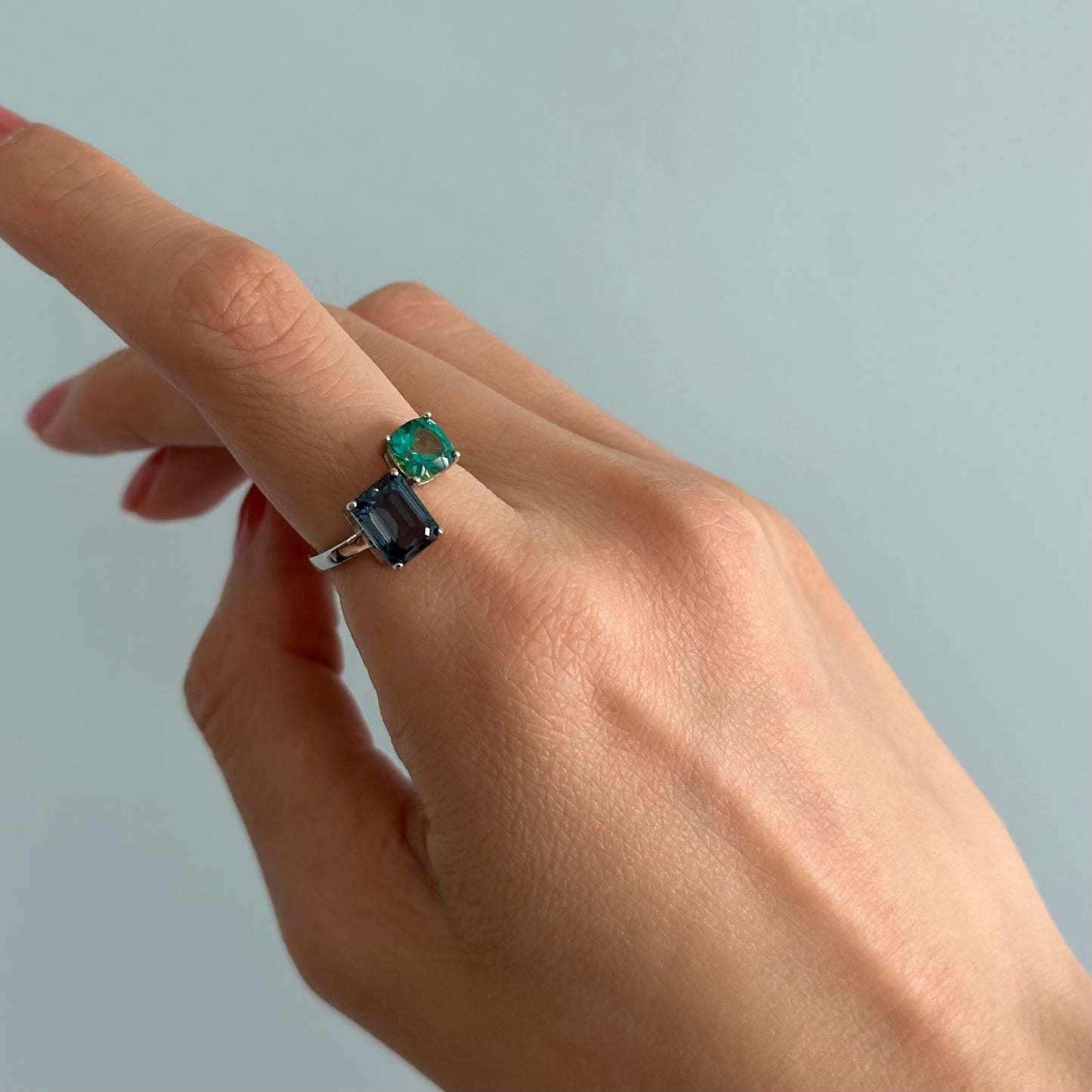 Green And Blue Topaz Sterling Silver Ring