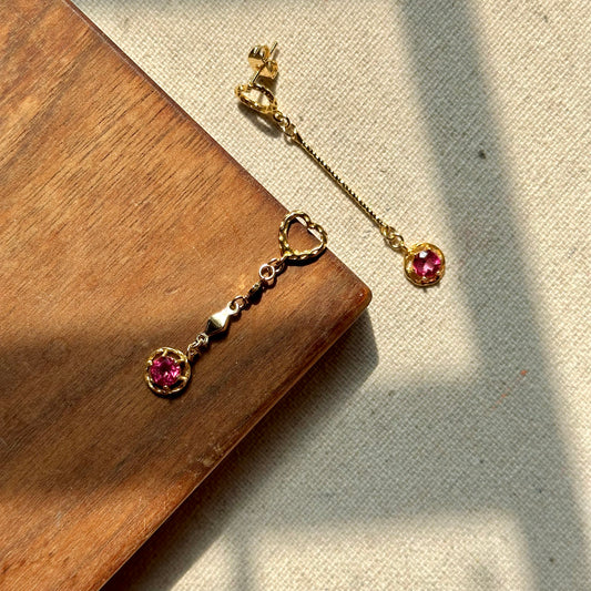 Pink Topaz And Heart Stud Gold-plated Earring