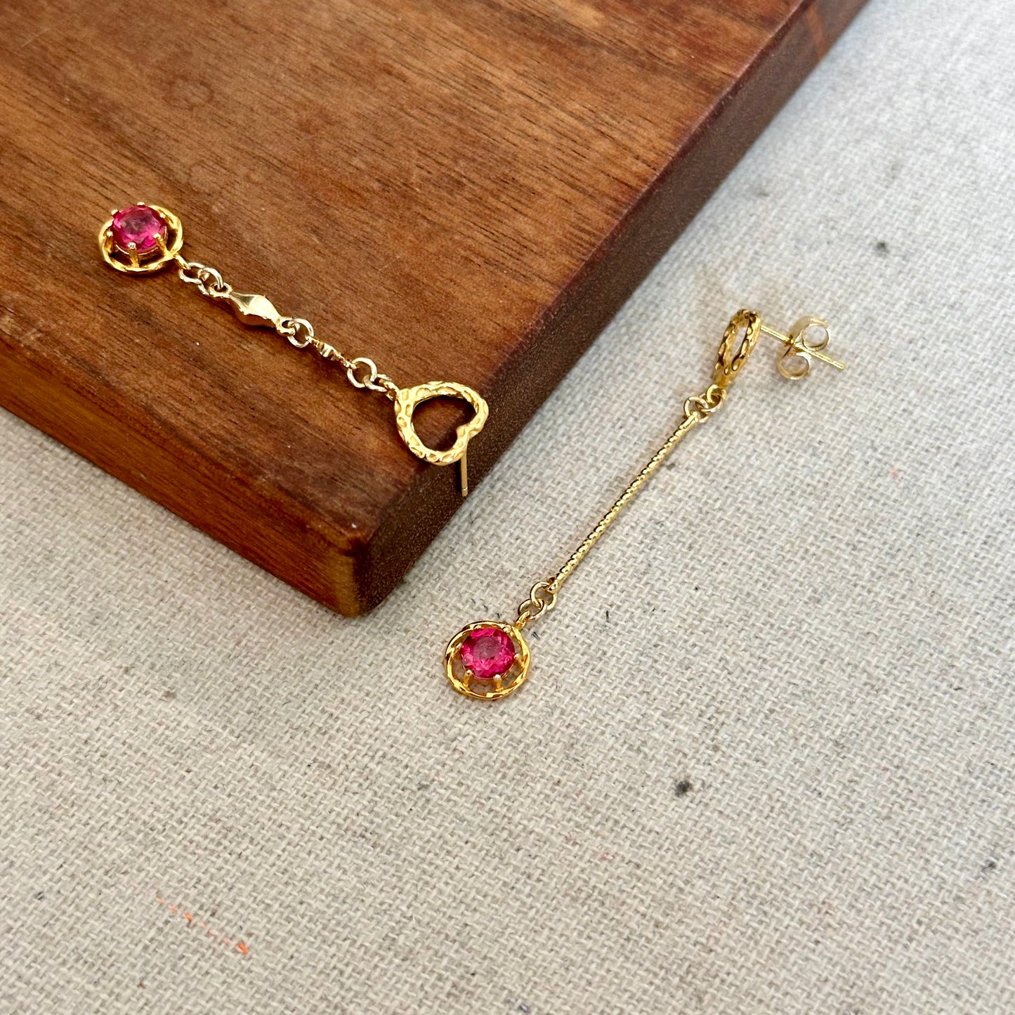 Pink Topaz And Heart Stud Gold-plated Earring