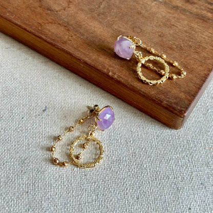 Amethyst And Chain Hoop-like Gold-plated Earring