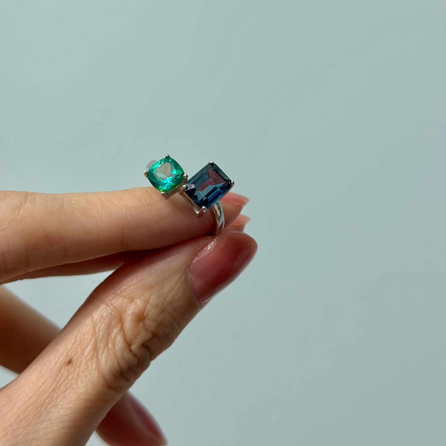 Green And Blue Topaz Sterling Silver Ring