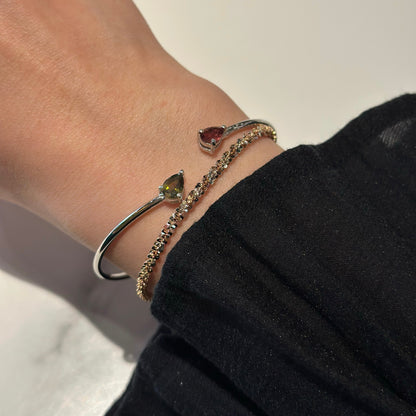 Pink And Green Tourmaline Sterling Silver Bangle