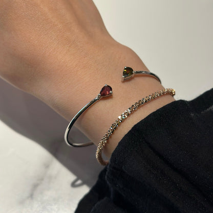 Pink And Green Tourmaline Sterling Silver Bangle