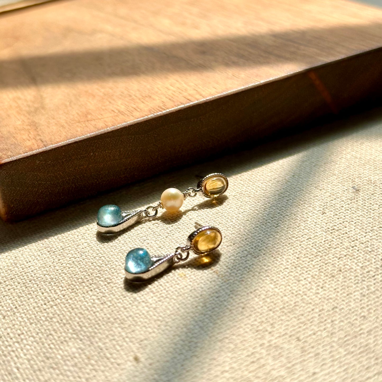 Citrine Stud Mixed Topaz And Freshwater Pearl Earring