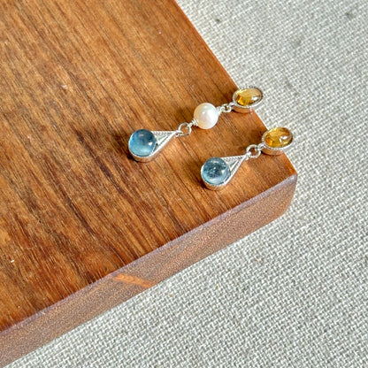 Citrine Stud Mixed Topaz And Freshwater Pearl Earring