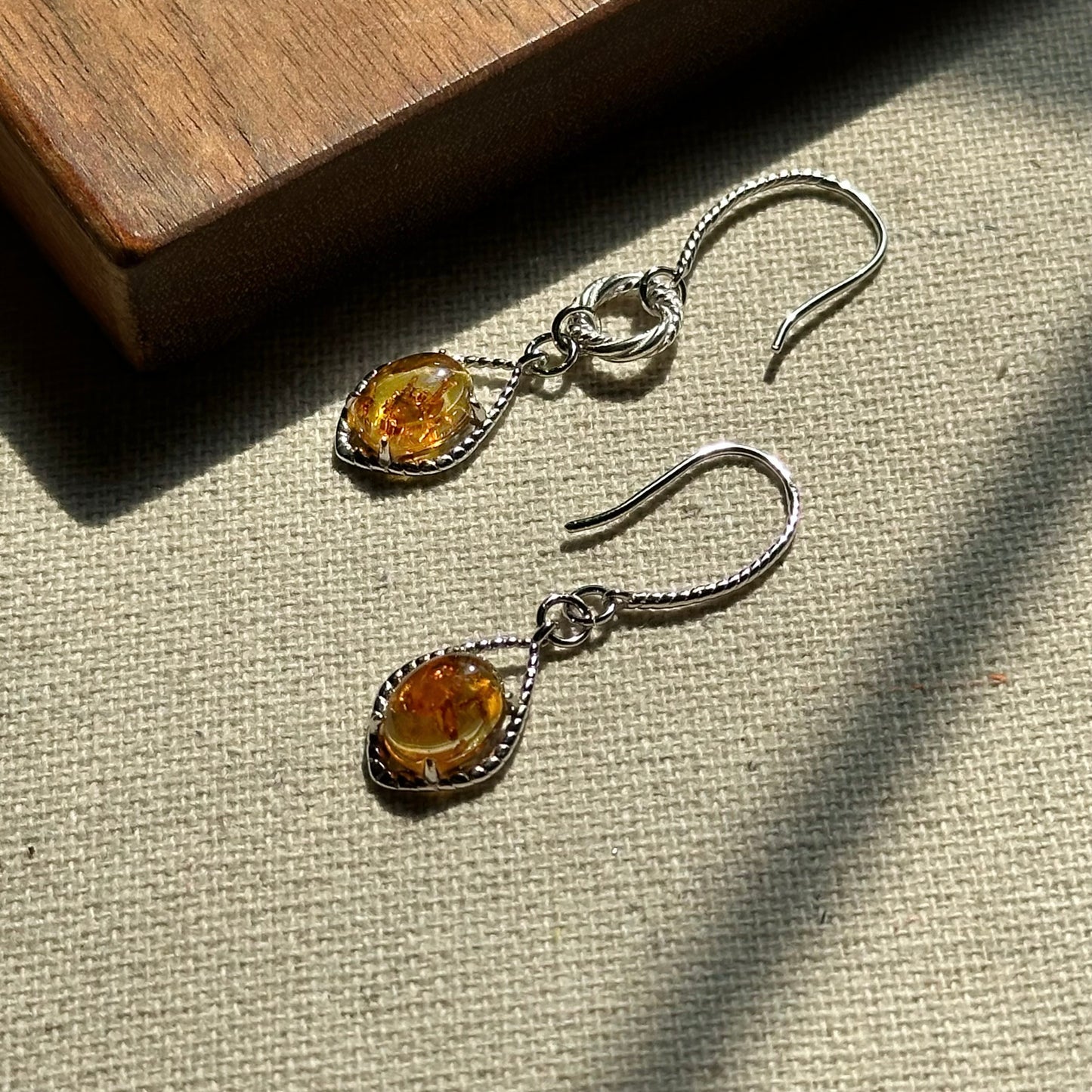 Amber Asymmetric Sterling Silver Earring